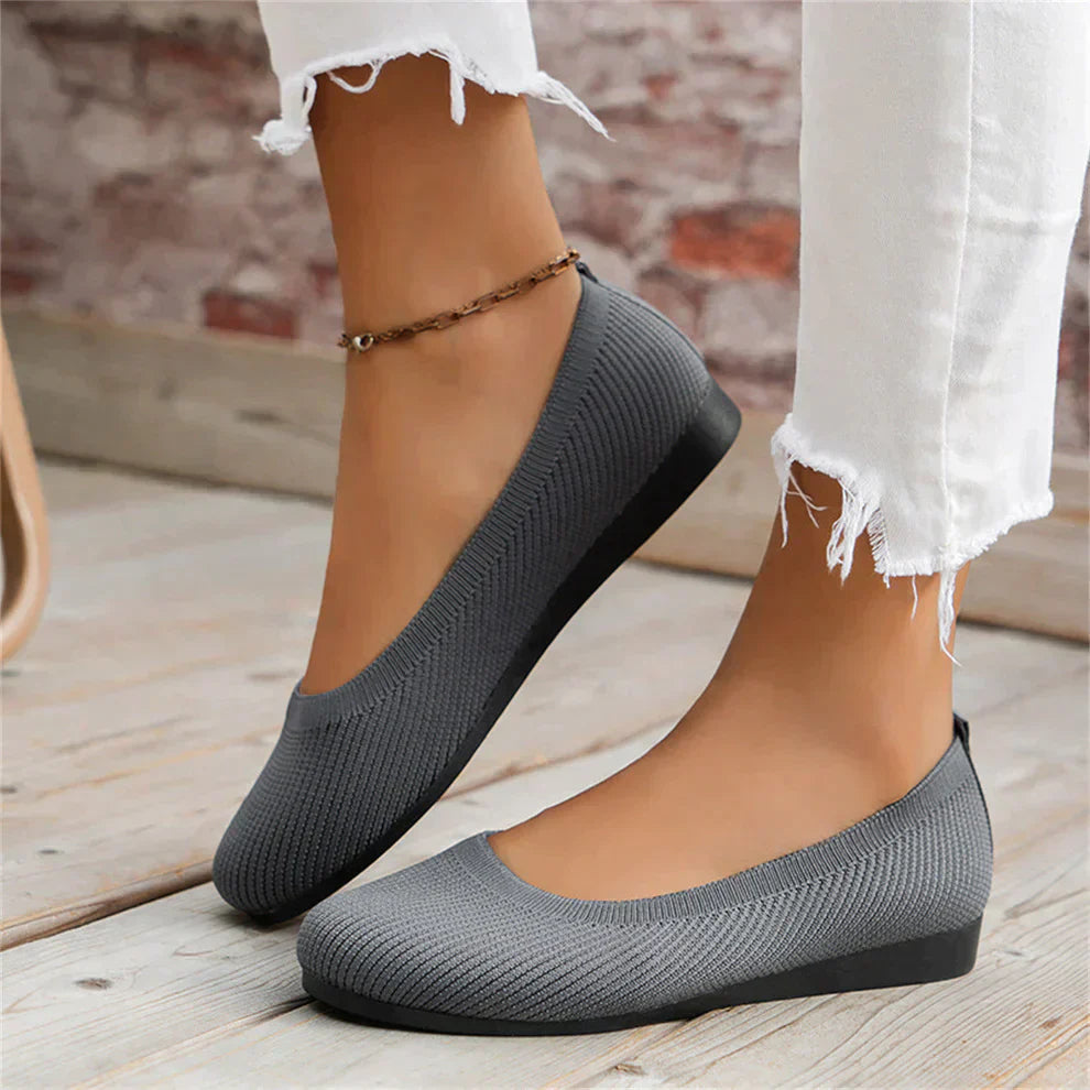 Women’s Ballet Flats - Breathable Knit Upper - Flexible Rubber Sole - Slip-On Comfort