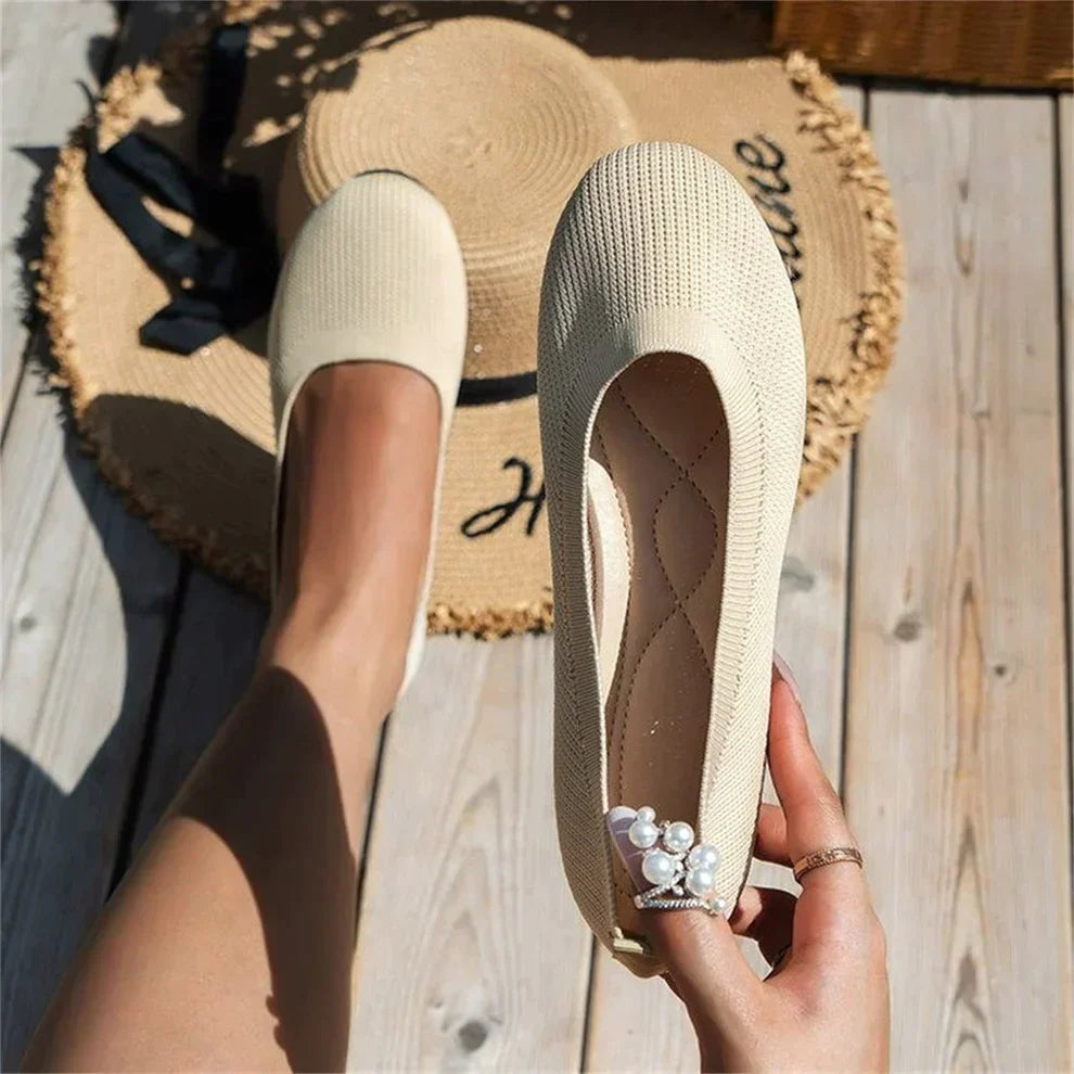 Women’s Ballet Flats - Breathable Knit Upper - Flexible Rubber Sole - Slip-On Comfort