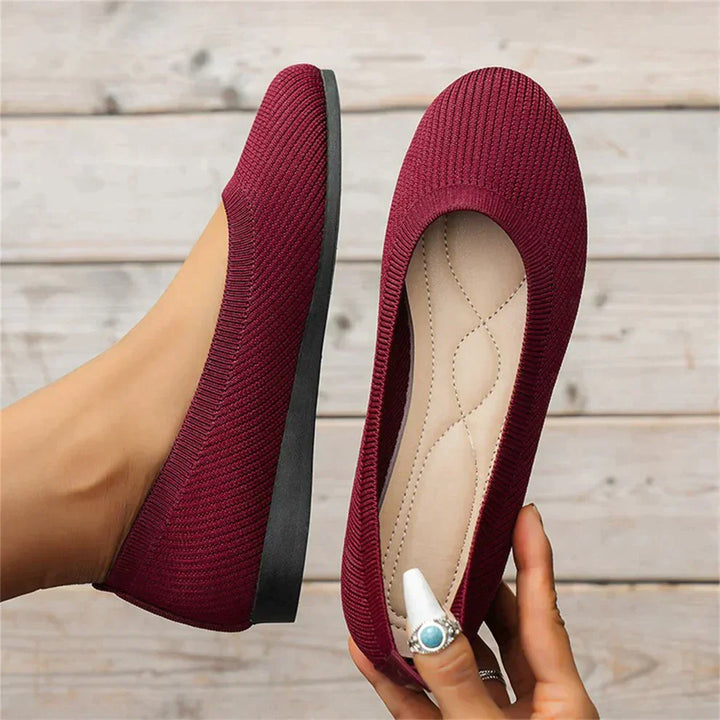 Women’s Ballet Flats - Breathable Knit Upper - Flexible Rubber Sole - Slip-On Comfort