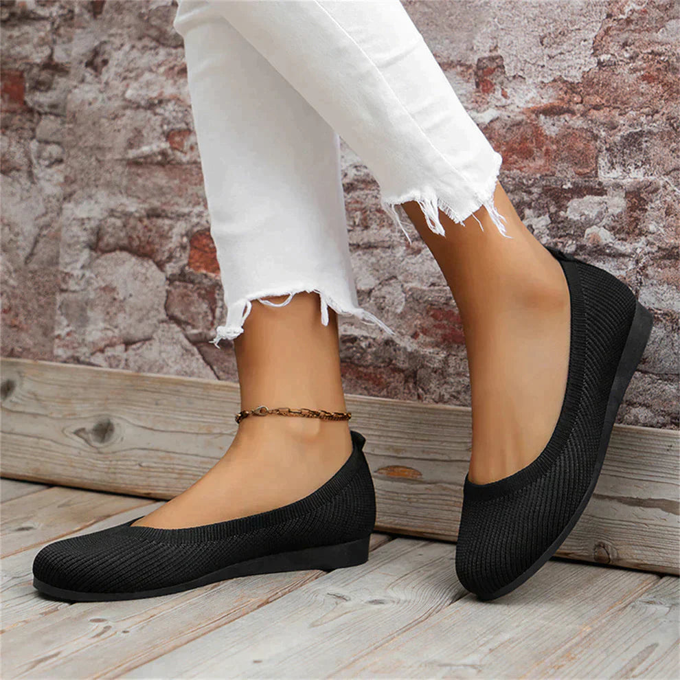 Women’s Ballet Flats - Breathable Knit Upper - Flexible Rubber Sole - Slip-On Comfort