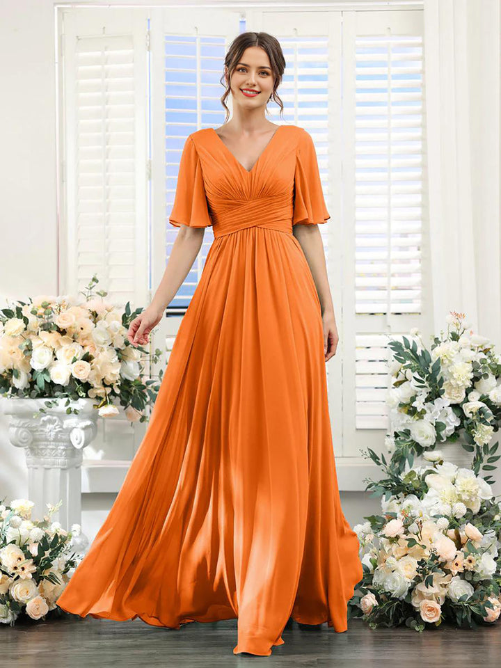 Women’s Dress – Flowing A-Line Fit – V-Neck – Full Length – Chiffon