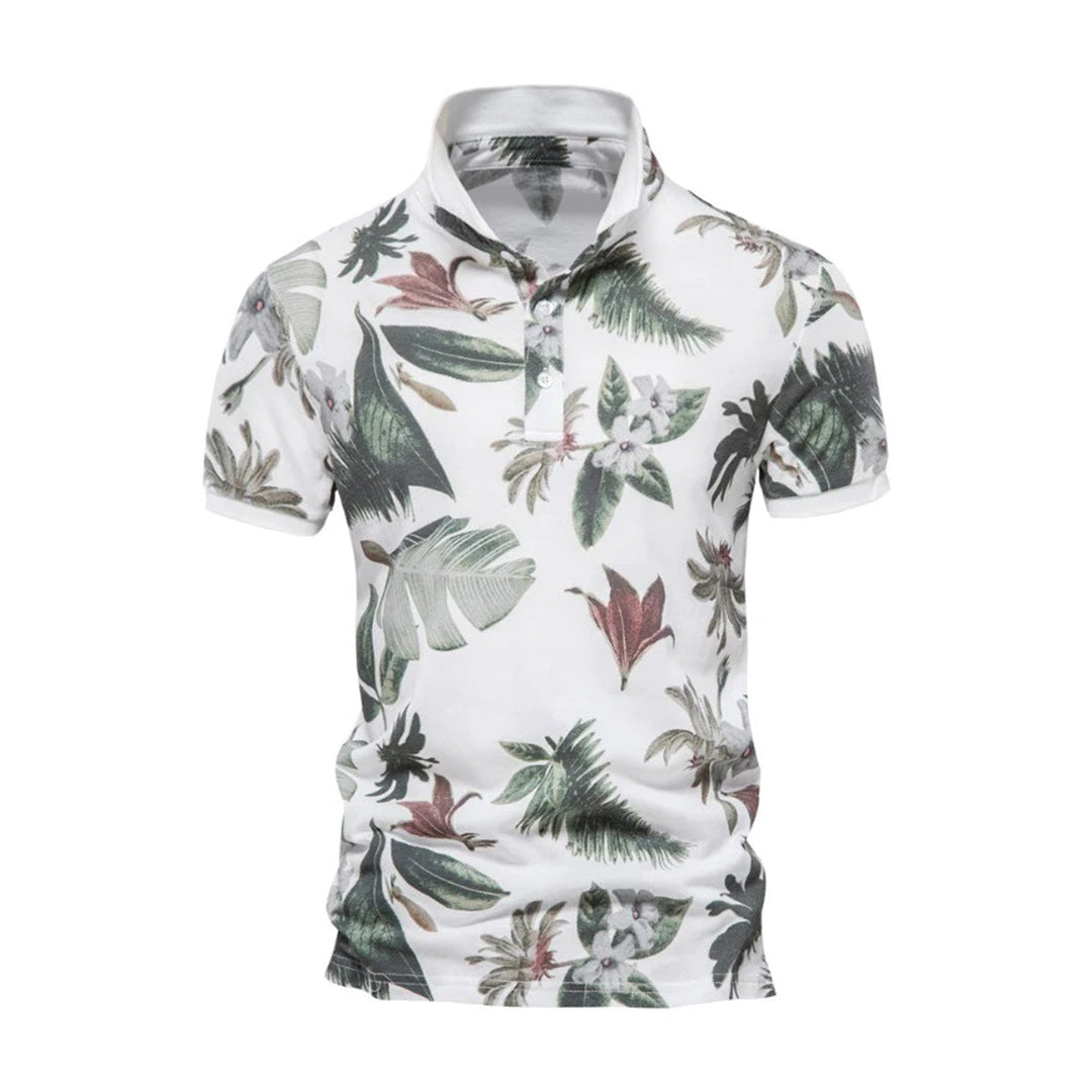 Men’s Polo Shirt - Slim Fit - Short Sleeve - Breathable Blend - Tropical Print