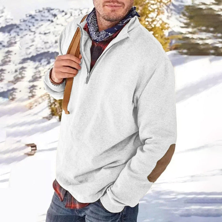 Men’s Sweater – Relaxed Fit – Soft Knit – Half Zip – Elbow Patch – Ribbed Collar