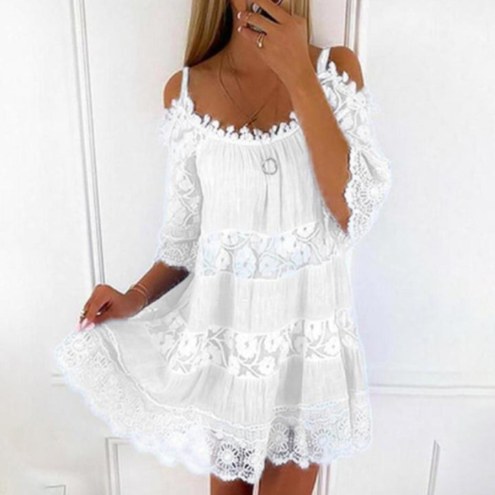 Women’s Off-Shoulder Dress – Flowy Fit – Lace Detailing – Breathable Blend Fabric