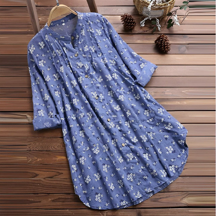 Women’s Blouse - Relaxed Fit - Button Front - V-Neck - Breathable Blend - Casual Style