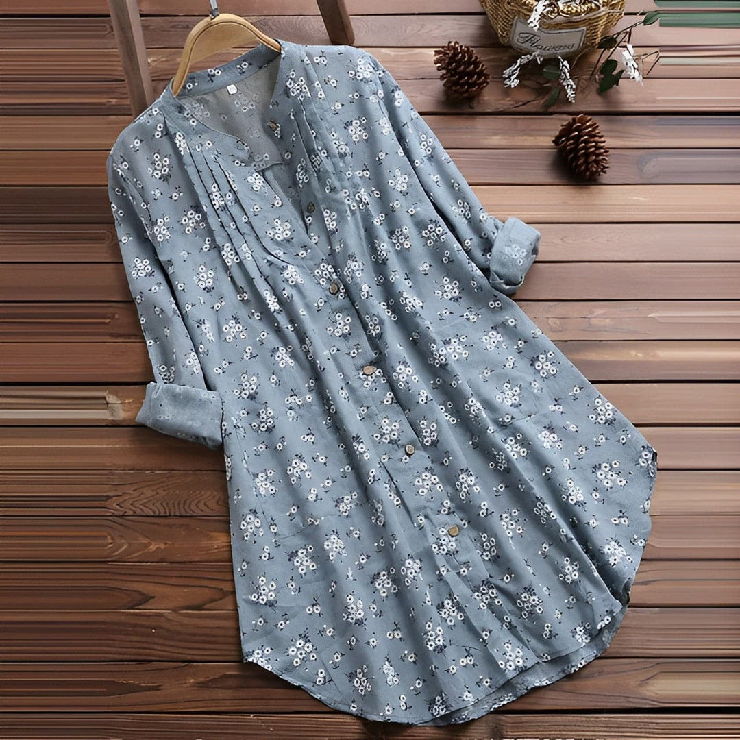 Women’s Blouse - Relaxed Fit - Button Front - V-Neck - Breathable Blend - Casual Style