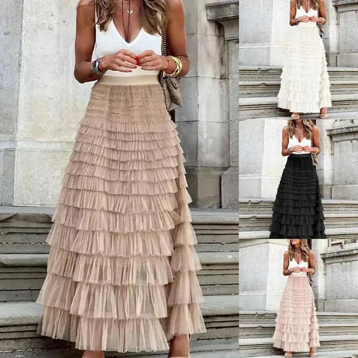 Women’s Maxi Skirt – Tiered Ruffle Design – Flowy Silhouette – Elegant Lightweight Fabric