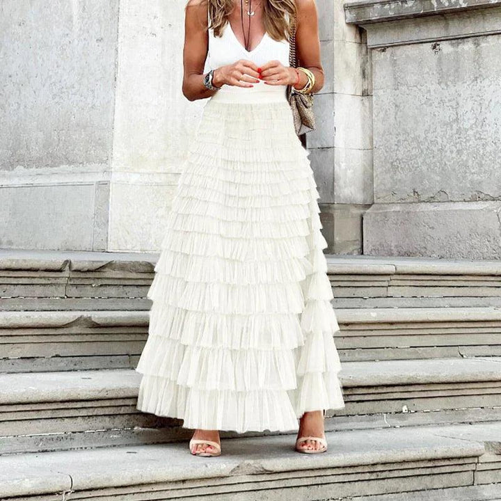 Women’s Maxi Skirt – Tiered Ruffle Design – Flowy Silhouette – Elegant Lightweight Fabric