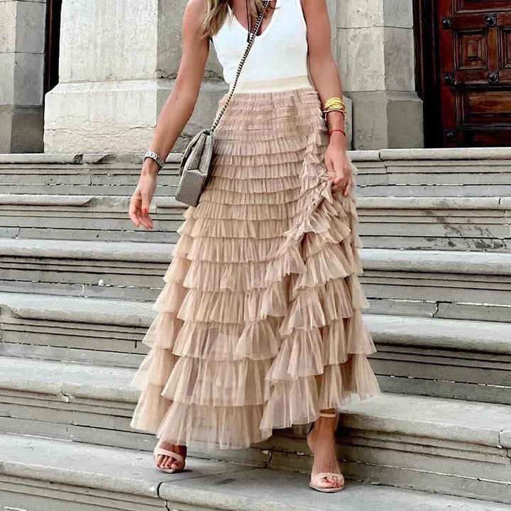 Women’s Maxi Skirt – Tiered Ruffle Design – Flowy Silhouette – Elegant Lightweight Fabric