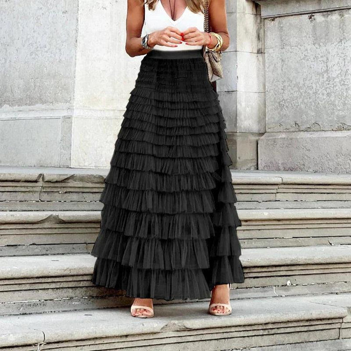 Women’s Maxi Skirt – Tiered Ruffle Design – Flowy Silhouette – Elegant Lightweight Fabric