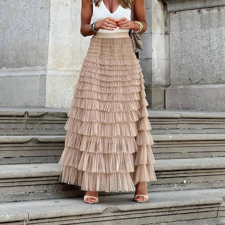 Women’s Maxi Skirt – Tiered Ruffle Design – Flowy Silhouette – Elegant Lightweight Fabric