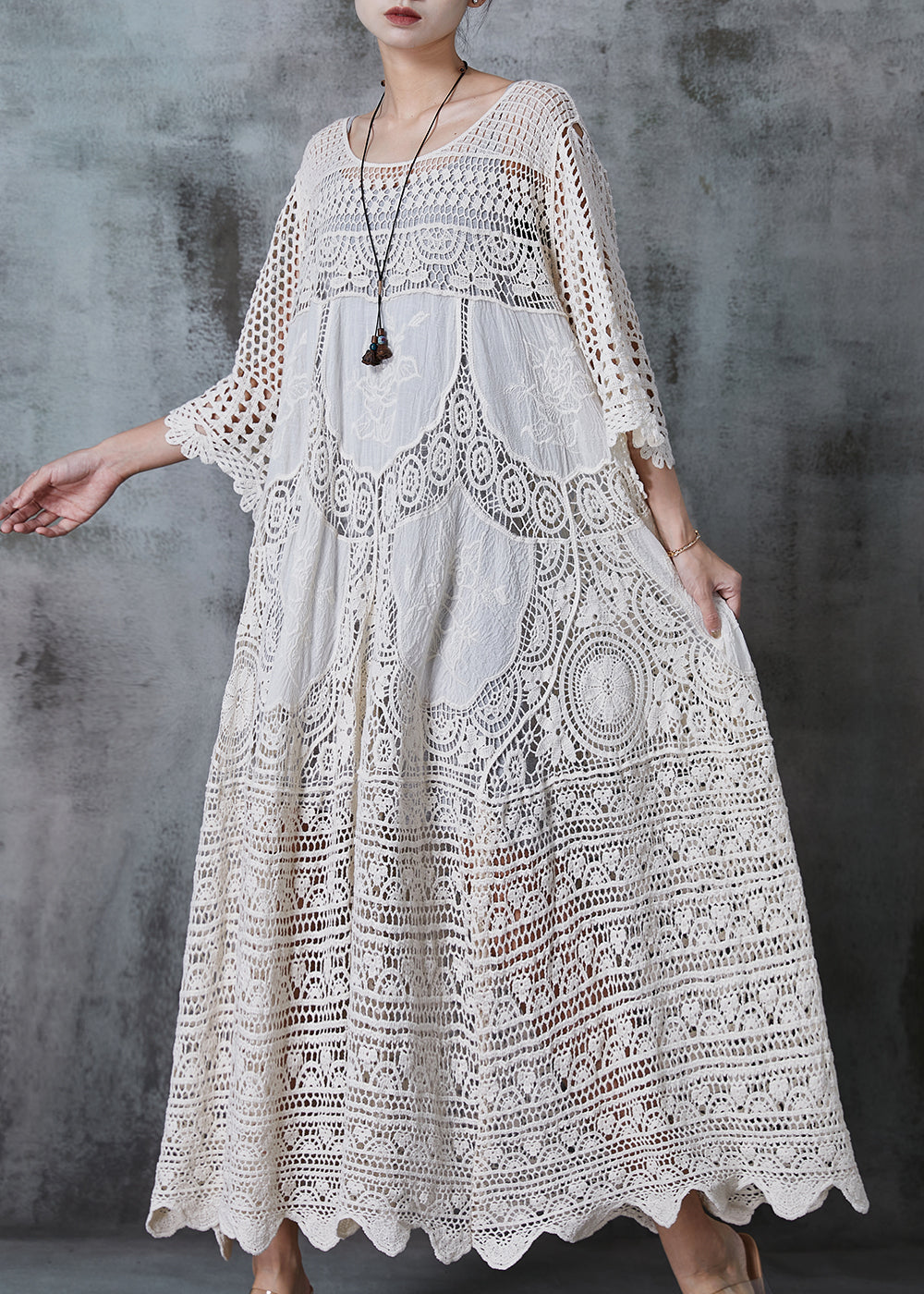 Women’s Long Dress – Oversized Fit – Hollow-Out Lace – Breathable Luxury Fabric