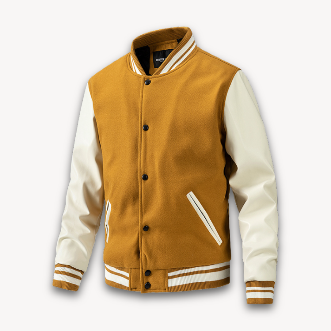 Men's Varsity Jacket – Classic Fit – Soft Textured Body – Snap Front