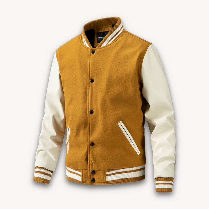 Men's Varsity Jacket – Classic Fit – Soft Textured Body – Snap Front
