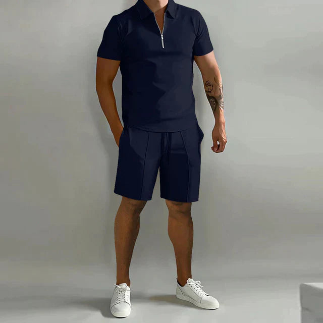 Men’s Sport Suit- Classic Fit - Short Sleeve - Zip Collar Casual Wear