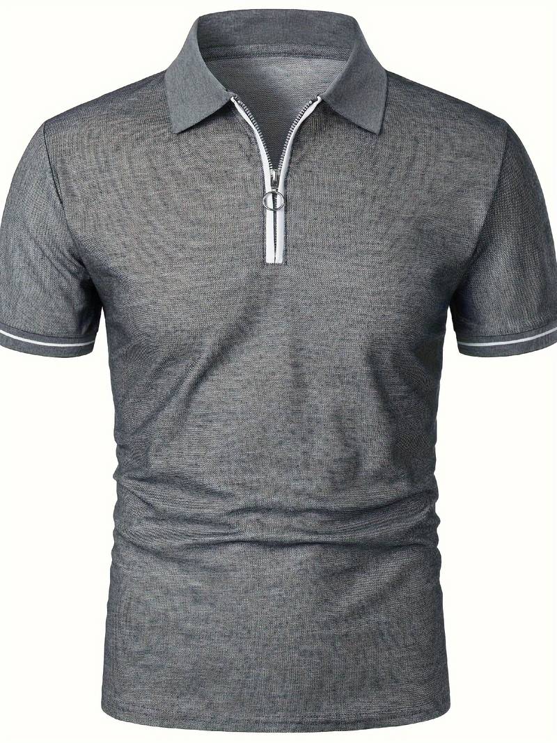 Men’s Polo Shirt - Zipper Neckline - Short Sleeve - Breathable Casual Wear