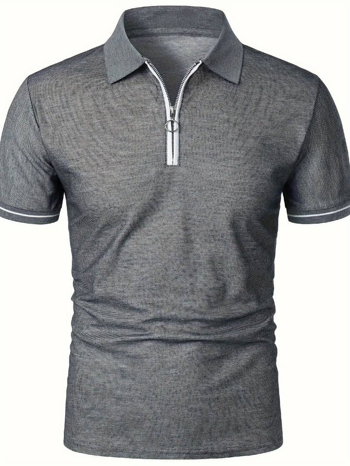 Men’s Polo Shirt - Zipper Neckline - Short Sleeve - Breathable Casual Wear