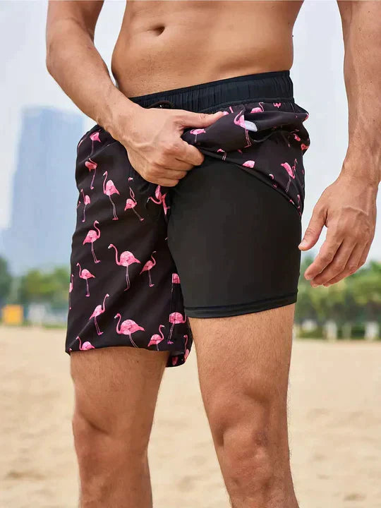 Men’s Swim Trunks – Quick-Dry Breathable Blend – Mid-Thigh Fit – Inner Compression Liner