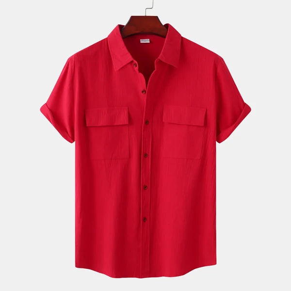 Men’s Short Sleeve Shirt – Relaxed Fit – Natural Fibers – Button Down – Chest Pockets