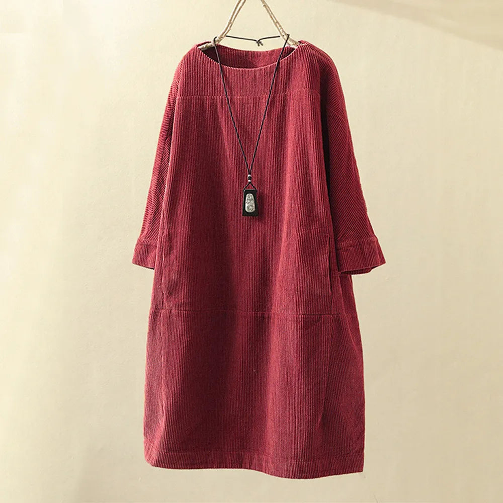 Women's Tunic Dress - Oversized Loose Fit - Three-Quarter Sleeve - Soft Suede Texture