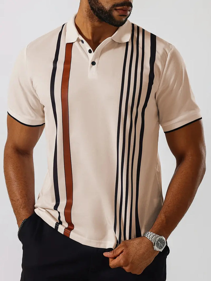 Men’s Polo Shirt - Regular Fit - Vertical Stripe Design - Button Placket Smart Casual