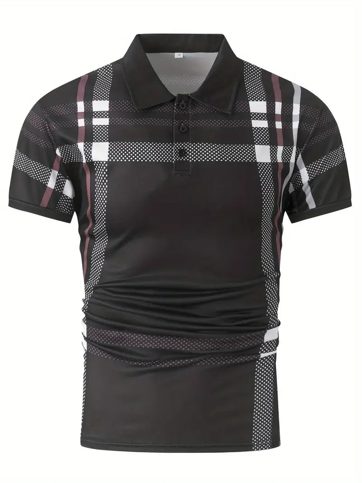 Men's Polo Shirt - Plaid Pattern - Slim Fit - Short Sleeve Button-Down Collar