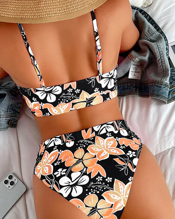 Women’s Bikini Set - High Waisted - Tank Top - Floral Print - Breathable Blend