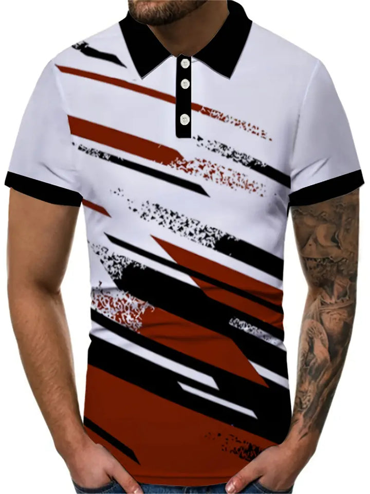 Men’s Polo Shirt - Graphic Pattern - Regular Fit - Short Sleeve - Button Placket