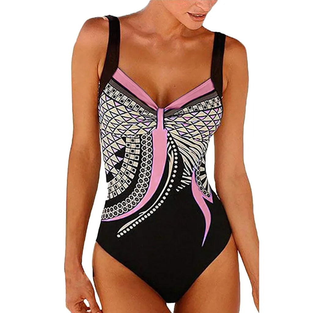 Women’s One-Piece Swimsuit – Supportive Fit – Stretch Fabric – Graphic Print – Breathable