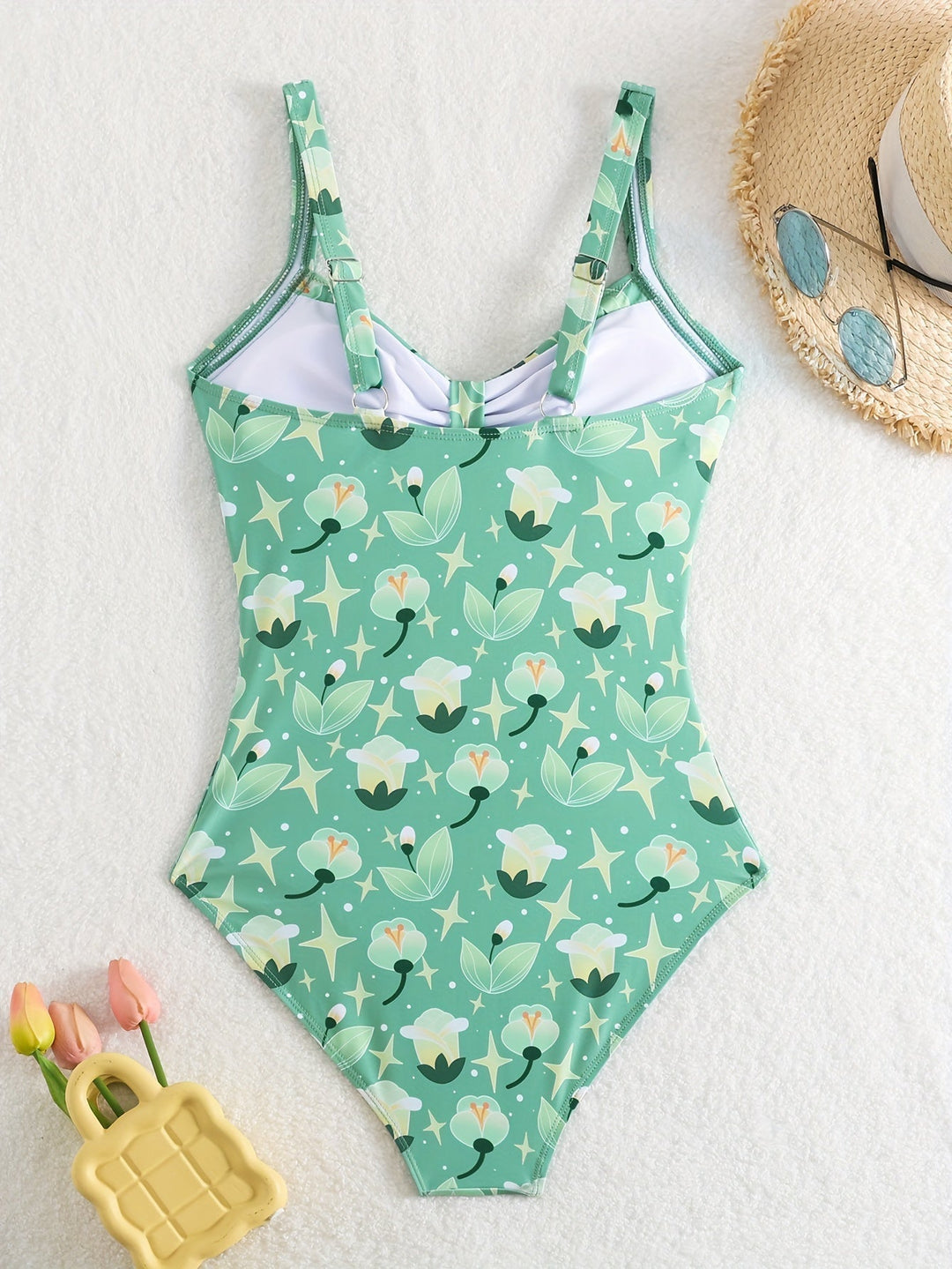 Women’s One-Piece Swimsuit – Ruched Bust – Full Coverage – Supportive Fit – Floral Print