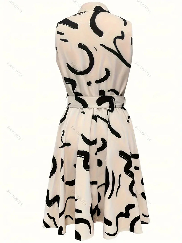 Women's Shirt Dress - Sleeveless Button-Down - Collared Neckline - Belted Waist