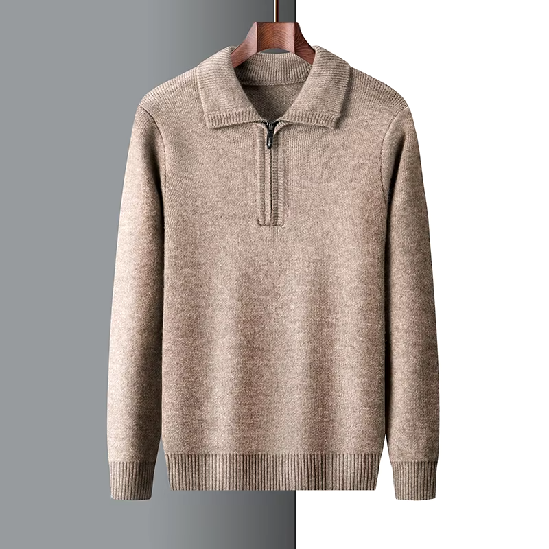 Men’s Quarter-Zip Sweater – Regular Fit – Ribbed Trim – Smart Casual Style