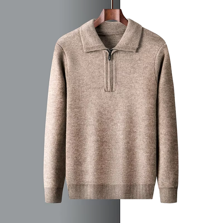 Men’s Quarter-Zip Sweater – Regular Fit – Ribbed Trim – Smart Casual Style