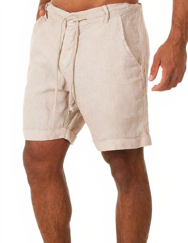 Men’s Casual Shorts – Relaxed Fit – Linen Blend – Drawstring Waist – Cuffed Hem – Side Pockets