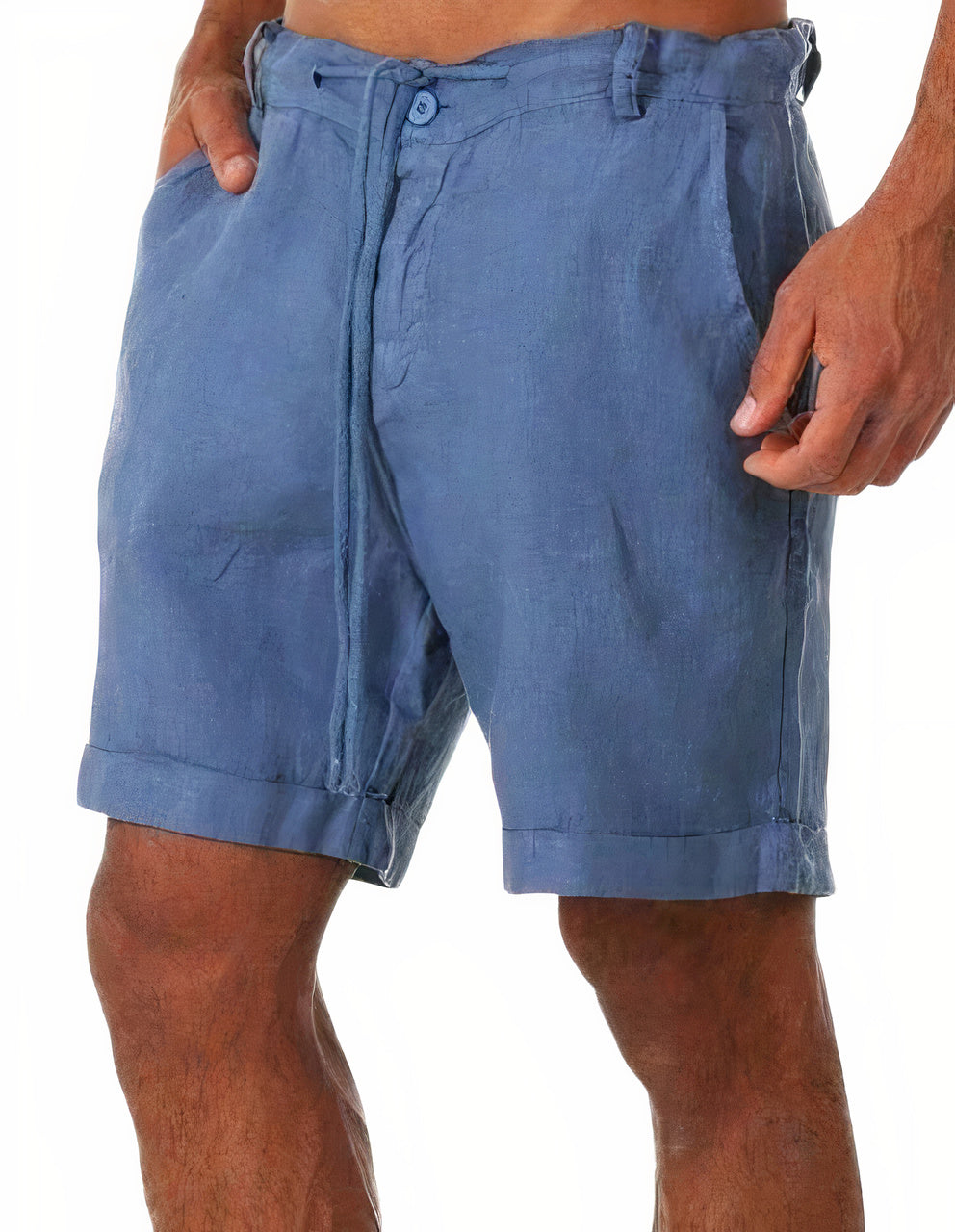 Men’s Casual Shorts – Relaxed Fit – Linen Blend – Drawstring Waist – Cuffed Hem – Side Pockets
