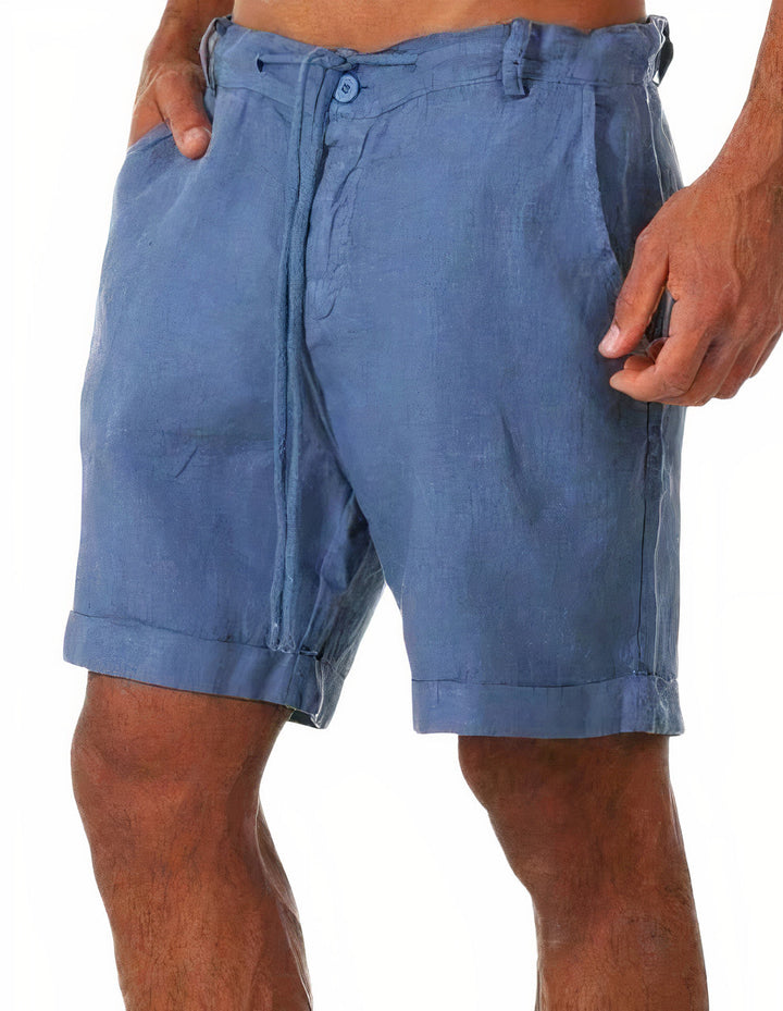 Men’s Casual Shorts – Relaxed Fit – Linen Blend – Drawstring Waist – Cuffed Hem – Side Pockets