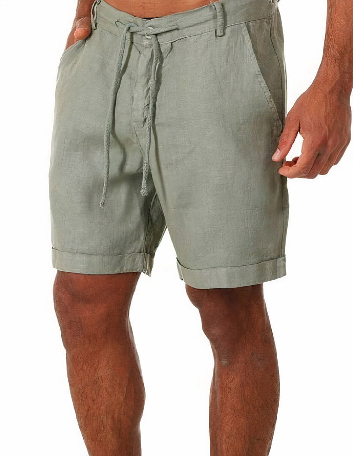 Men’s Casual Shorts – Relaxed Fit – Linen Blend – Drawstring Waist – Cuffed Hem – Side Pockets