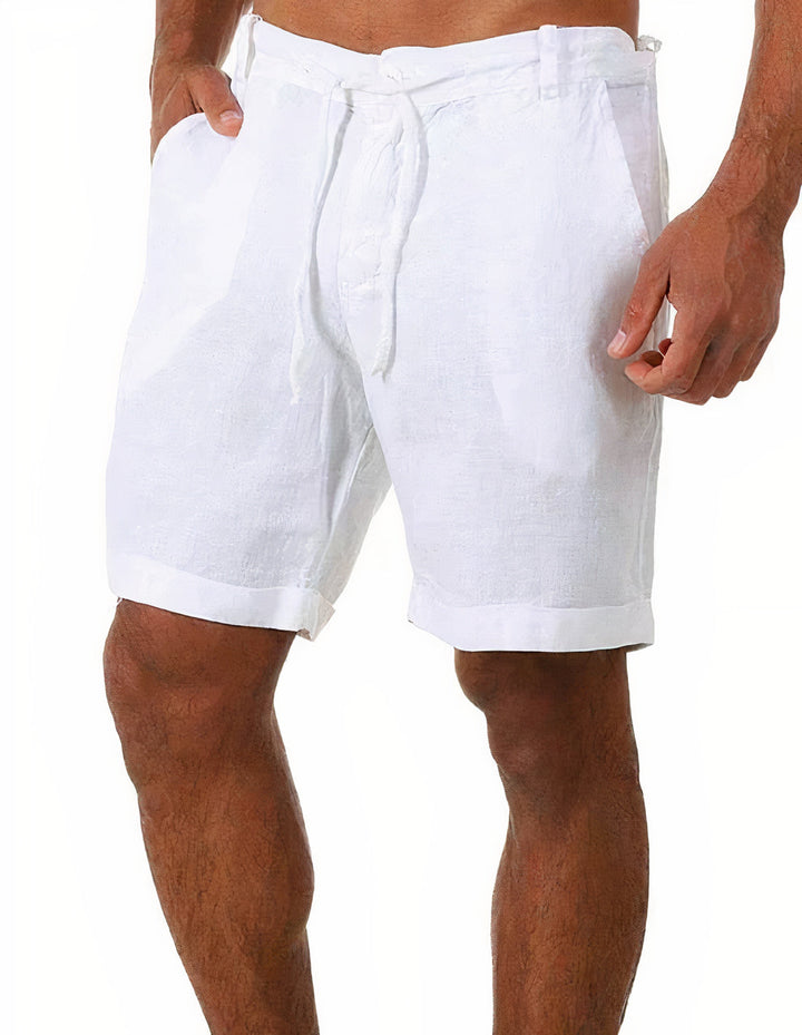 Men’s Casual Shorts – Relaxed Fit – Linen Blend – Drawstring Waist – Cuffed Hem – Side Pockets