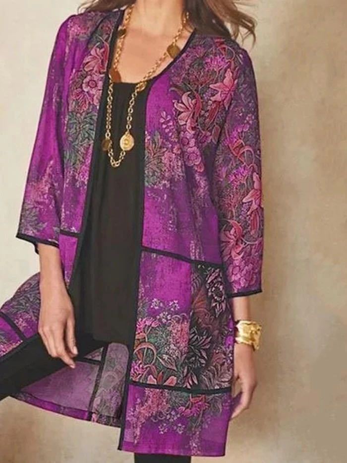 Women’s Tunic Blouse – Relaxed Fit – Sheer Breathable Fabric – 3/4 Sleeve Printed Style