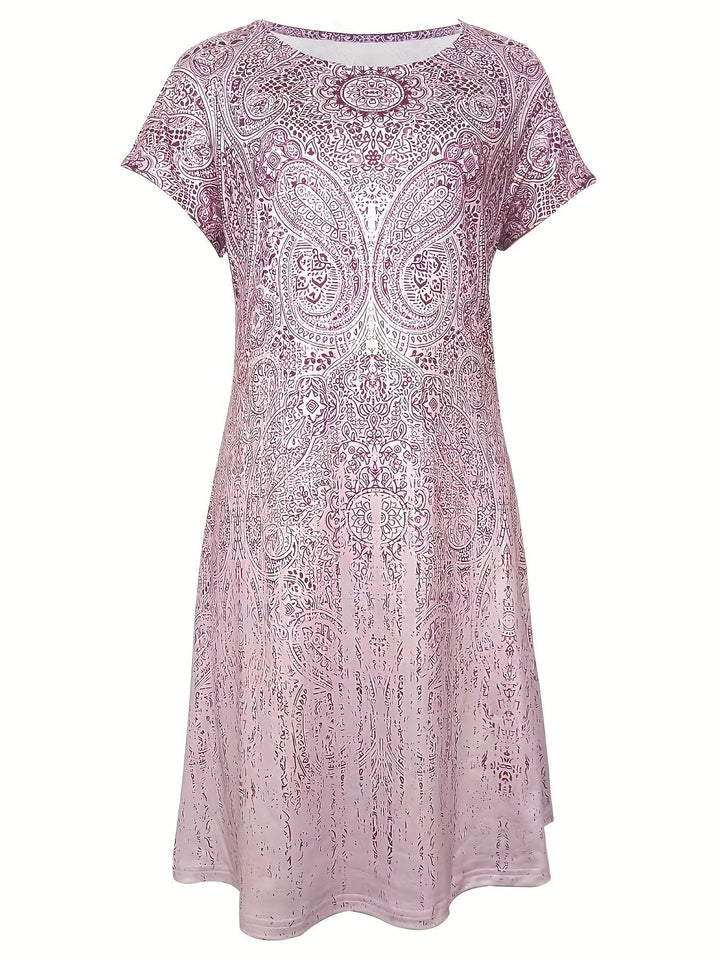 Women’s Mini Dress - Breathable Blend - Relaxed Fit - Short Sleeve - Round Neckline