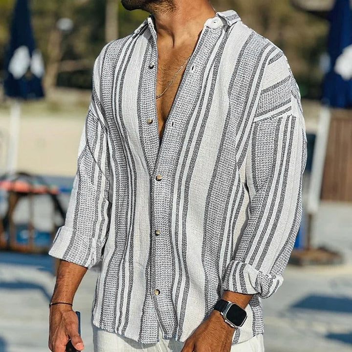 Men’s Casual Shirt – Relaxed Fit – Vertical Stripes – Button-Up Natural Fibers
