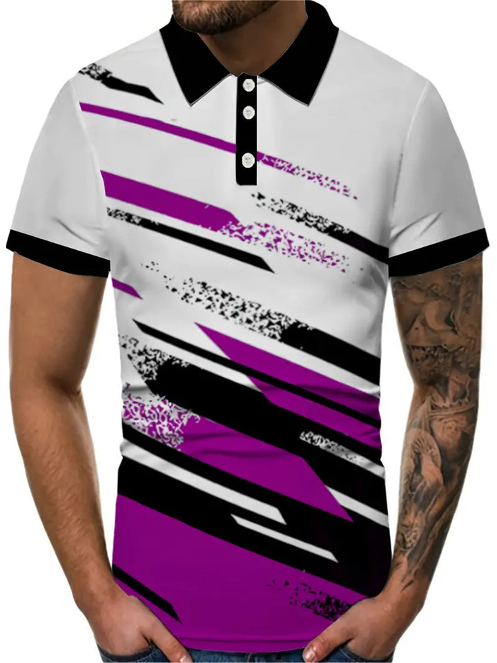 Men’s Polo Shirt - Graphic Pattern - Regular Fit - Short Sleeve - Button Placket