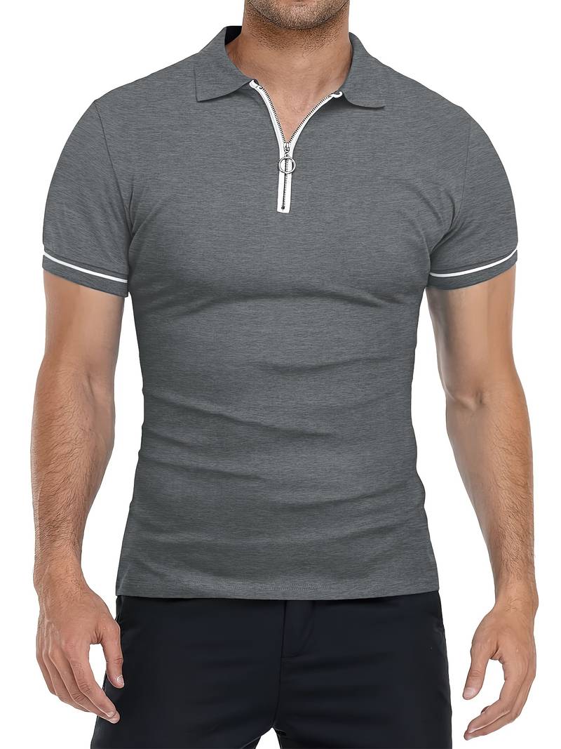 Men’s Polo Shirt - Zipper Neckline - Short Sleeve - Breathable Casual Wear