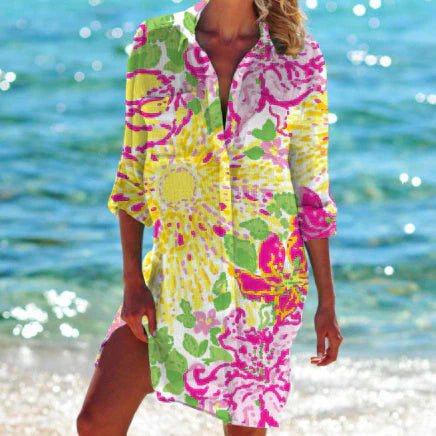 Women’s Tunic Cover-Up – Relaxed Fit – Breathable Blend – Button Front – Casual Layer