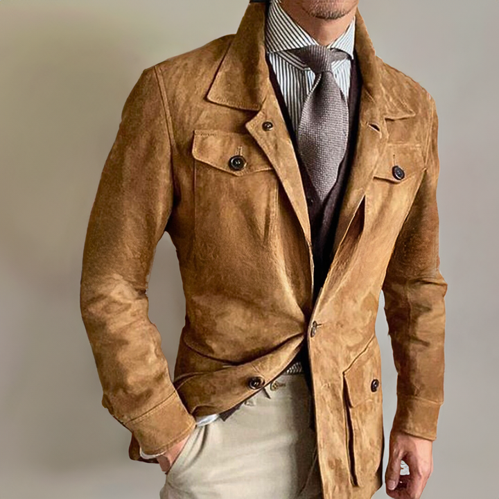 Men’s Tailored Jacket - Suede - Slim Fit - Button Closure