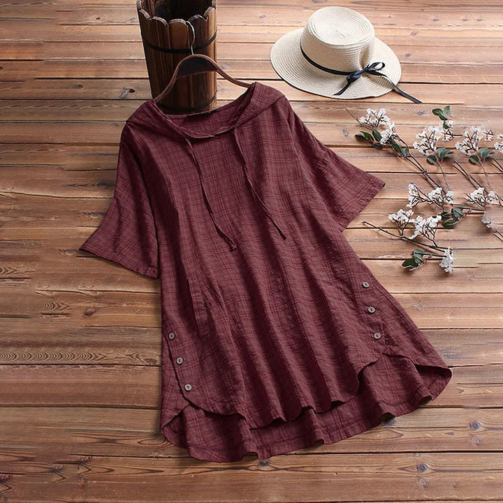 Women’s T-Shirt – Relaxed Fit – Soft Breathable Blend – Round Neck – Drawstring Detail