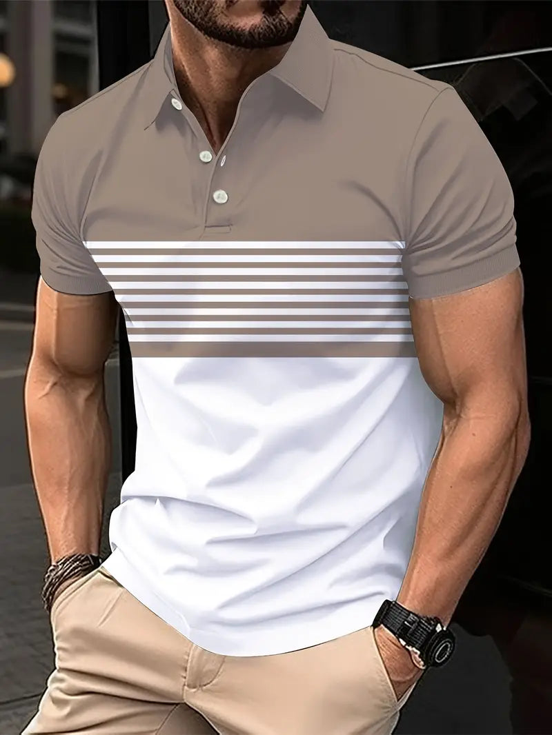 Men’s Polo Shirt – Slim Fit – Striped Chest Design – Short Sleeve Breathable