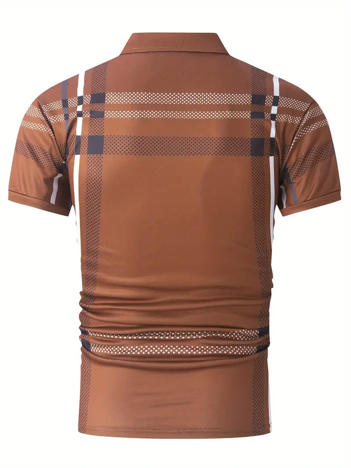Men's Polo Shirt - Plaid Pattern - Slim Fit - Short Sleeve Button-Down Collar