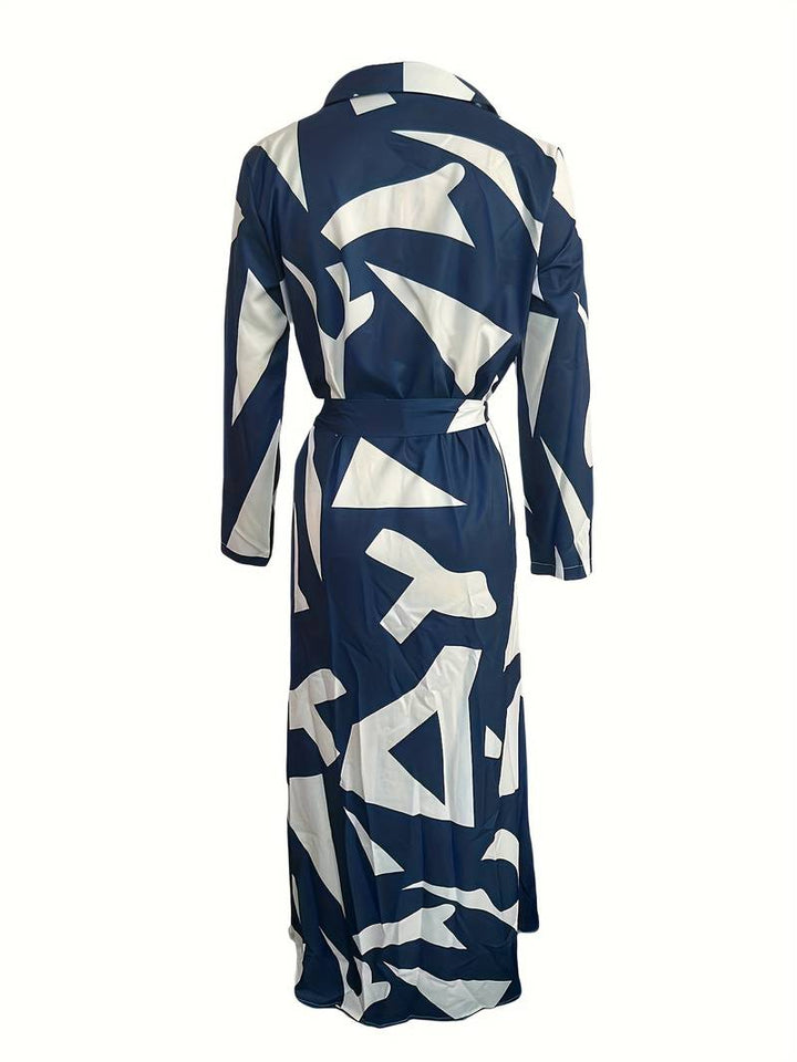 Women's Maxi Dress - Button Down - 3/4 Sleeve - Waist Tie - Front Slit - Striped