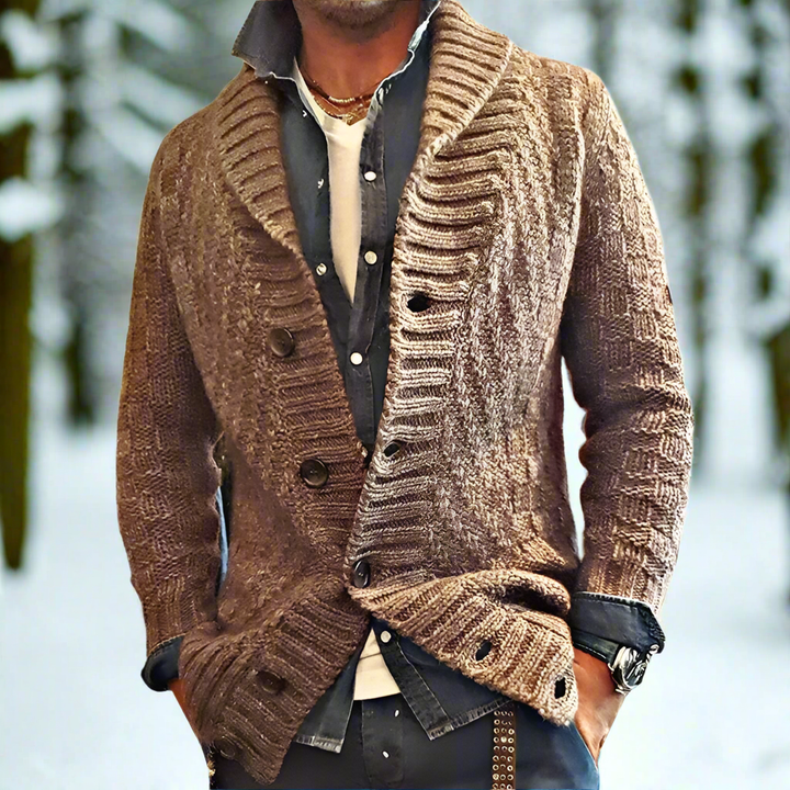 Men’s Cardigan – Soft Knit – Relaxed Fit – Shawl Collar – Button Closure
